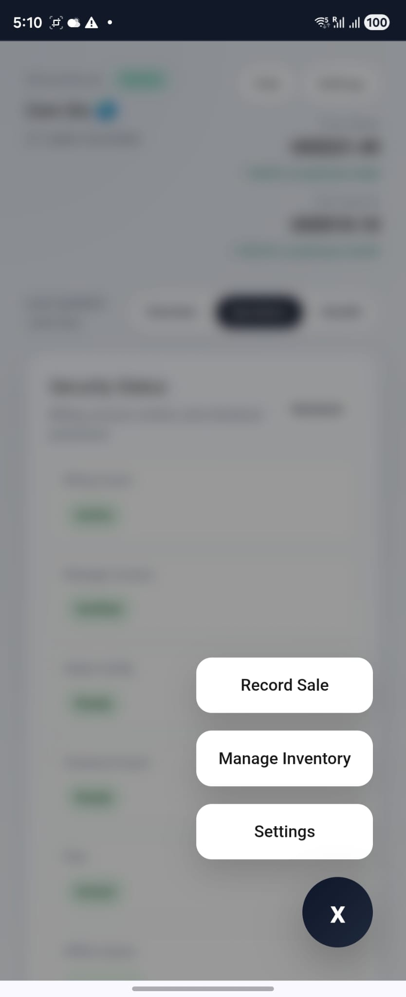 Retail POS quick actions menu for sales and inventory