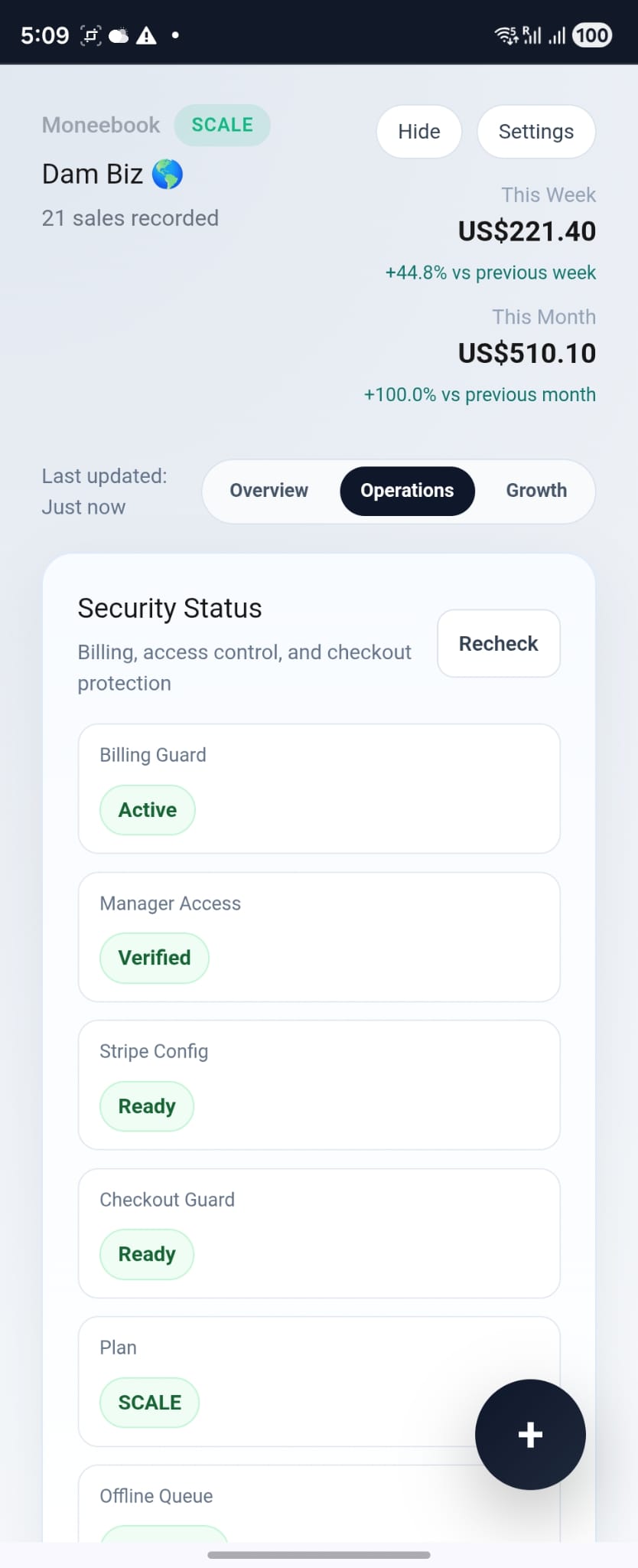 Operations dashboard for South African POS including security status